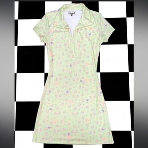 Omighty Light Green The Ditsy Butterfly Floral Allover Print Collared Dress‎ M